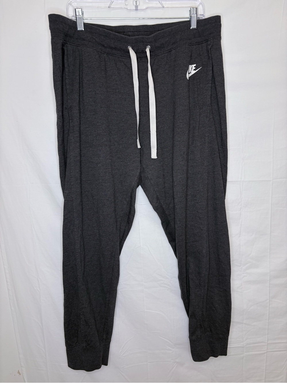 Nike Dark Gray Jogger Sweatpants with White Drawstring